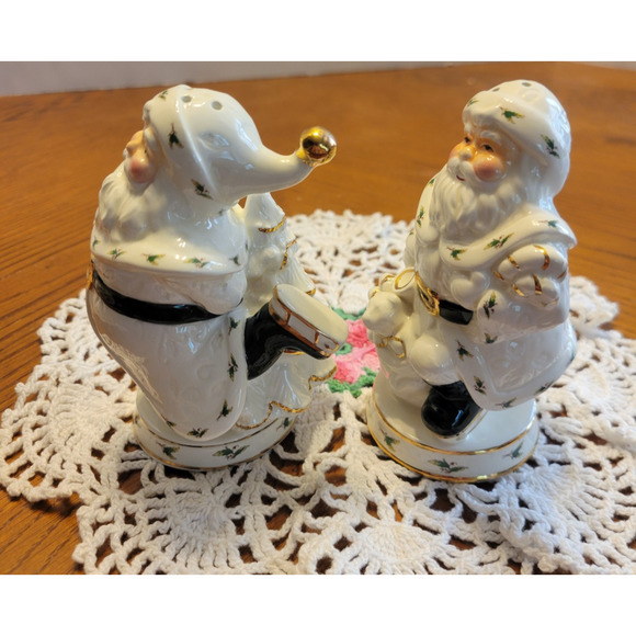 VTG Holly Holiday Santa Claus Salt Pepper Shakers White Christmas Ornaments - Picture 4 of 7